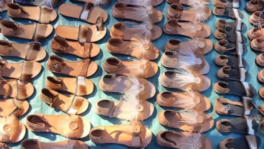 Real buyer review scene for footwear samples