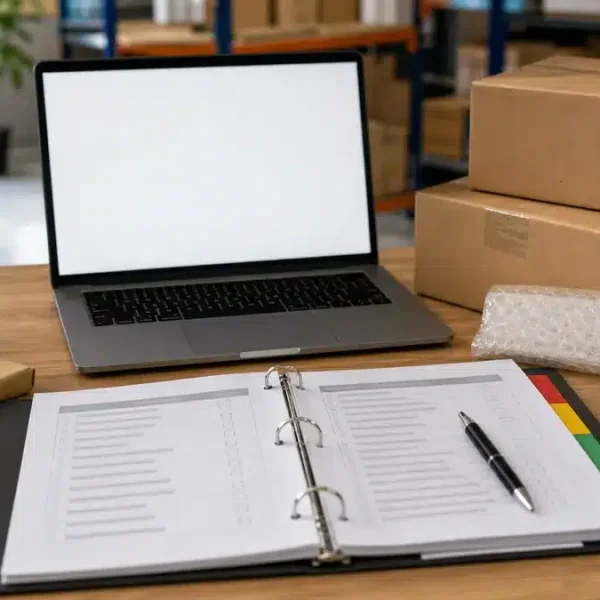 Realistic buyer review scene for supplier onboarding checklist before importing